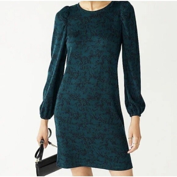 NINE WEST XXL DARK GREEN Black Snake Long Puff Balloon Sleeve Sweater Dress - Picture 1 of 13